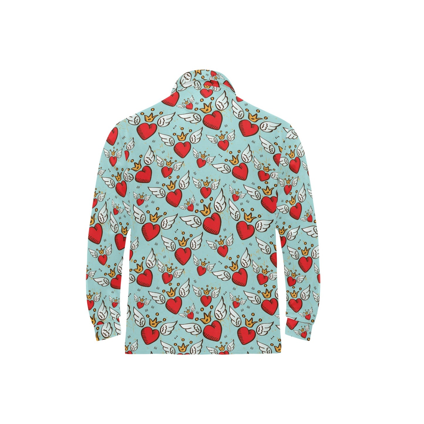Angel Wings Heart Pattern Print Design 02 Long Sleeve Polo Shirt For Men's