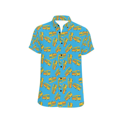 School Bus Print Design LKS302 Men Short Sleeve Button Up Shirt