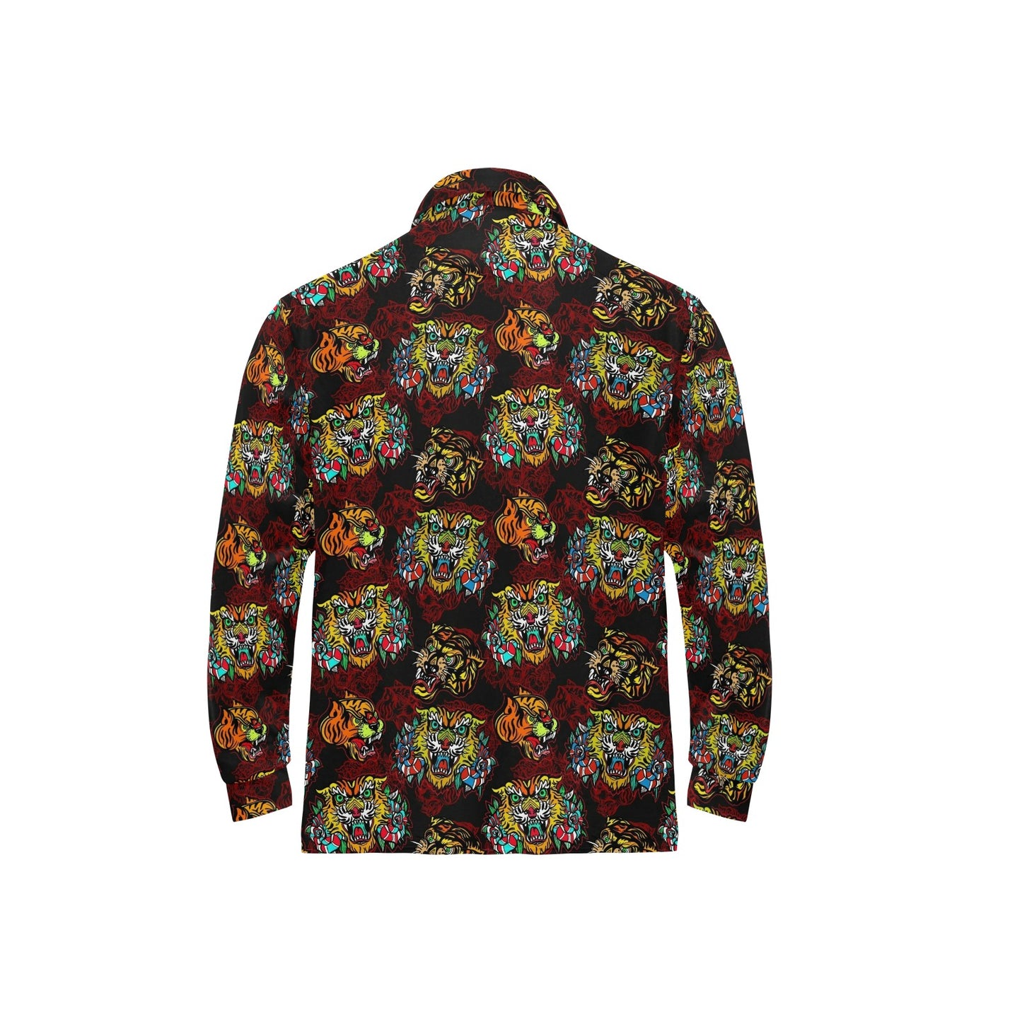 Tattoo Tiger Colorful Design Long Sleeve Polo Shirt For Men's