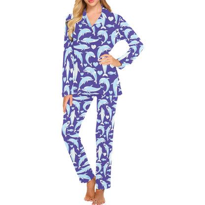 Dolphin Smile Print Pattern Women's Long Pajama Set
