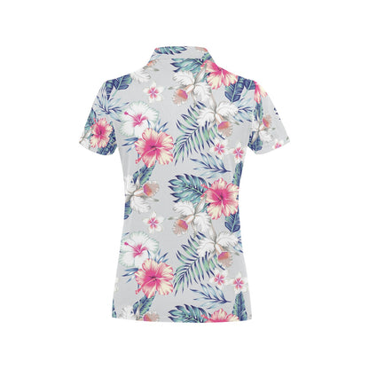 Hibiscus Print Women's Polo Shirt