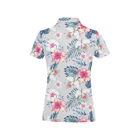 Hibiscus Print Women's Polo Shirt