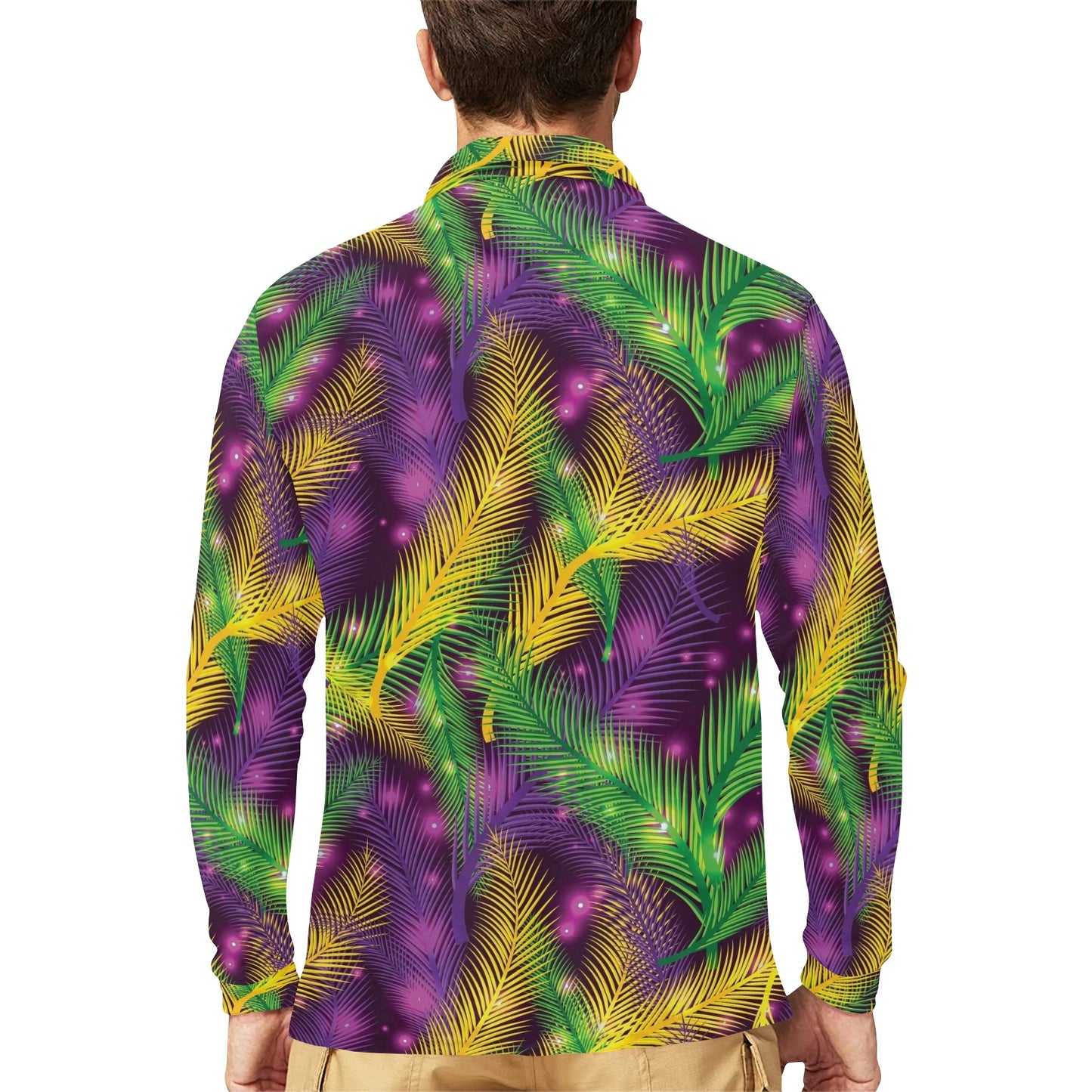 Mardi Gras Pattern Print Design 09 Long Sleeve Polo Shirt For Men's