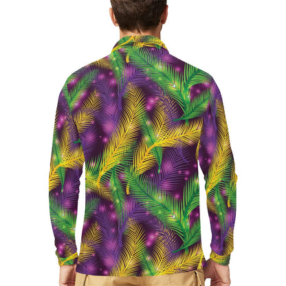 Mardi Gras Pattern Print Design 09 Long Sleeve Polo Shirt For Men's