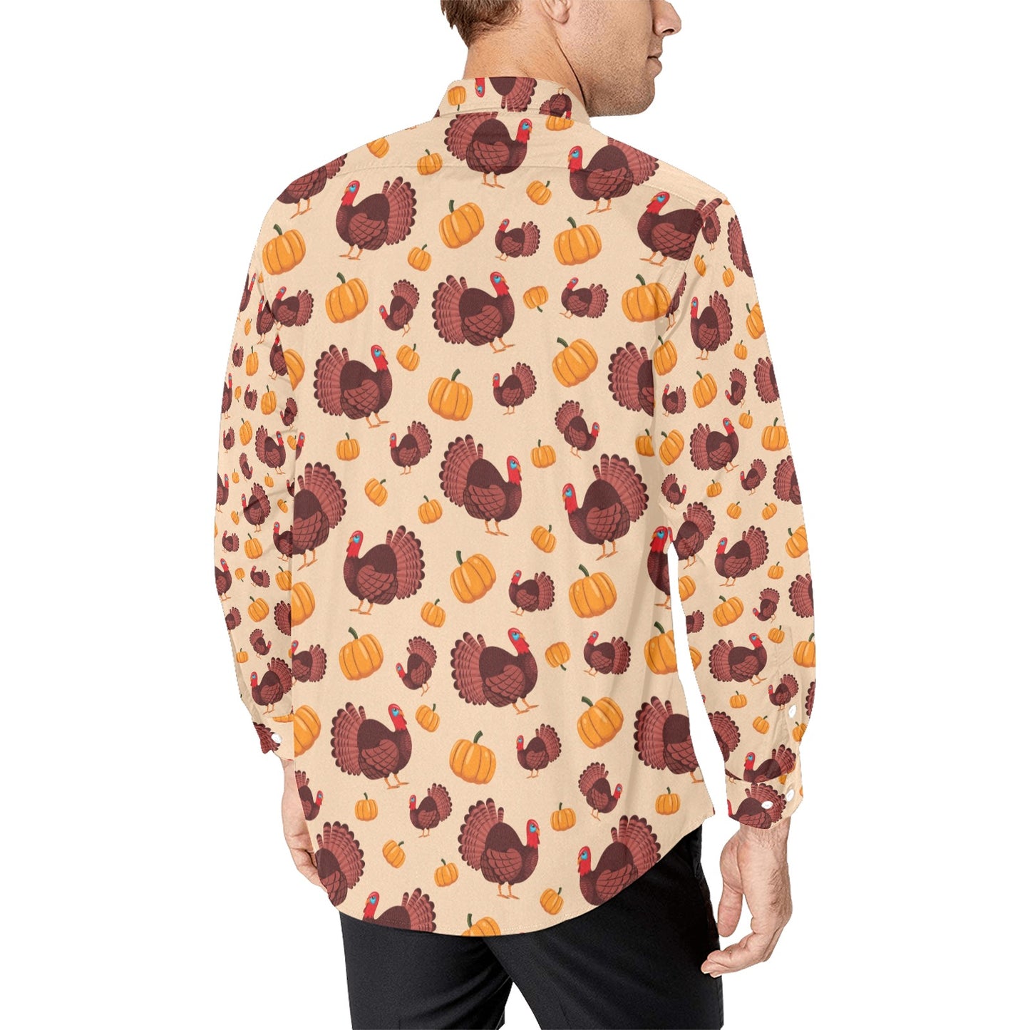 Thanksgiving Print Design LKS308 Men's Long Sleeve Dress Shirt