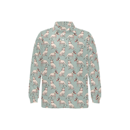 Bull Terrier Cute Print Pattern Long Sleeve Polo Shirt For Men's