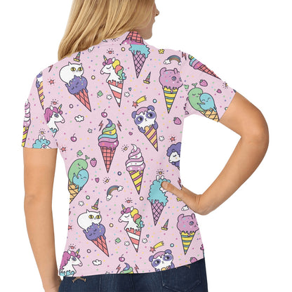 Ice Cream Pattern Print Design IC05 Women's Polo Shirt