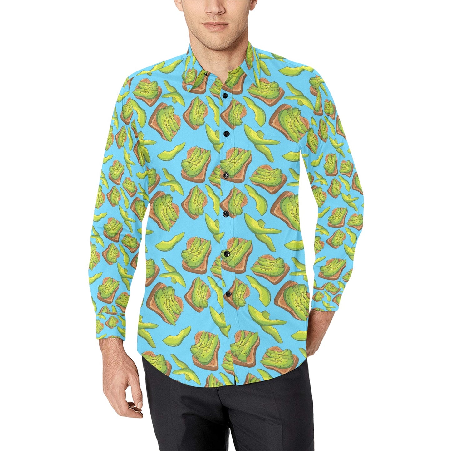 Sandwich Avocado Print Design LKS306 Men's Long Sleeve Dress Shirt