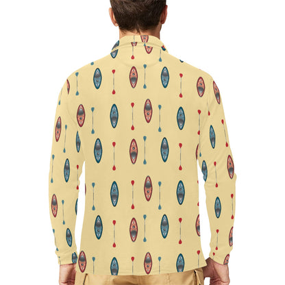 Kayak Pattern Print Design 02 Long Sleeve Polo Shirt For Men's