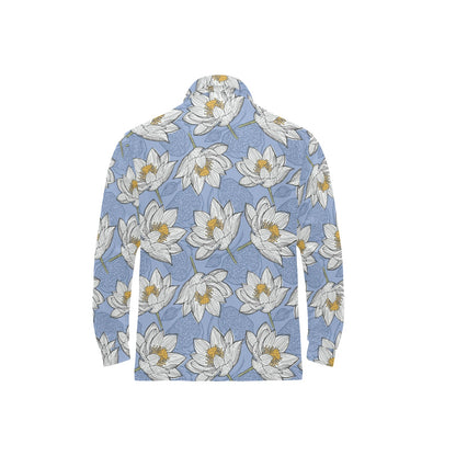 Lotus Pattern Print Design 04 Long Sleeve Polo Shirt For Men's