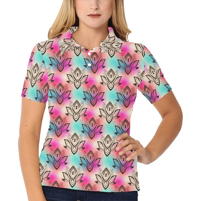 lotus Boho Pattern Print Design LO02 Women's Polo Shirt