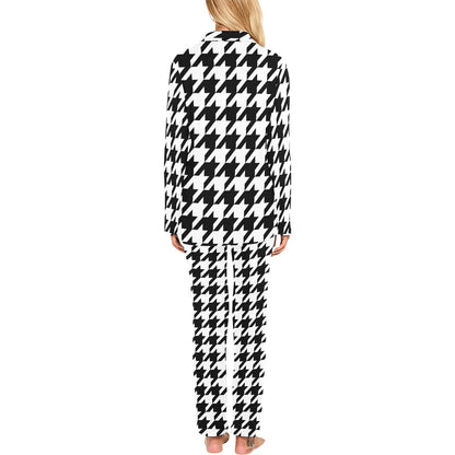 Houndstooth Black White Pattern Print Design 05 Women's Long Pajama Set
