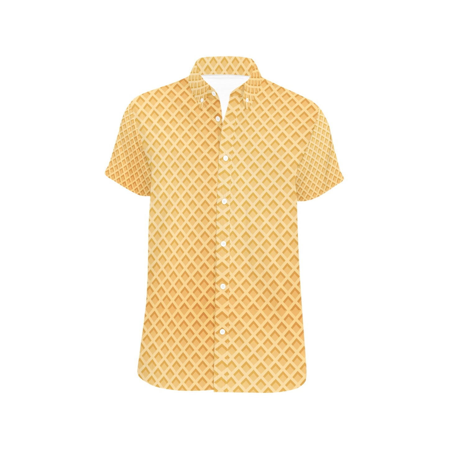 Waffle Texture Print Design LKS302 Men Short Sleeve Button Up Shirt
