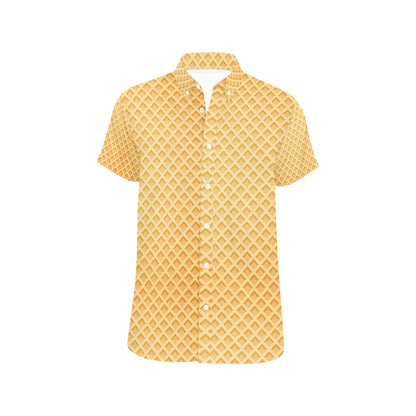 Waffle Texture Print Design LKS302 Men Short Sleeve Button Up Shirt