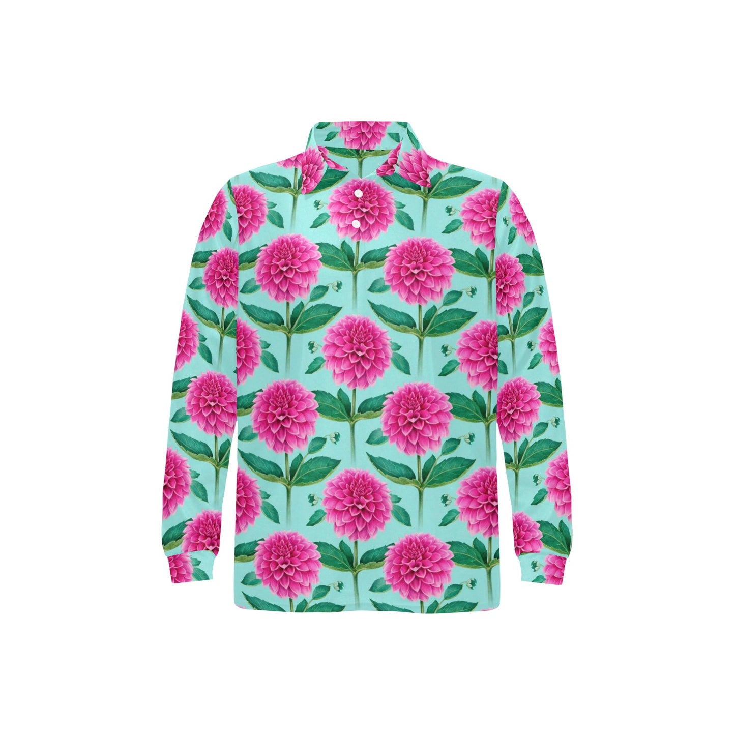 Dahlia Pattern Print Design DH08 Long Sleeve Polo Shirt For Men's