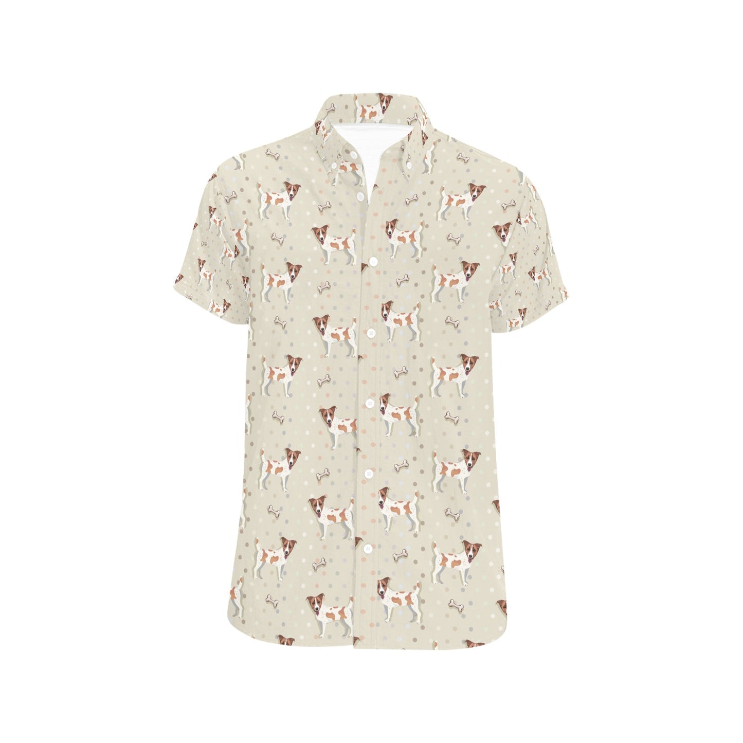 Russell Terriers With Bone Print Design LKS302 Men Short Sleeve Button Up Shirt