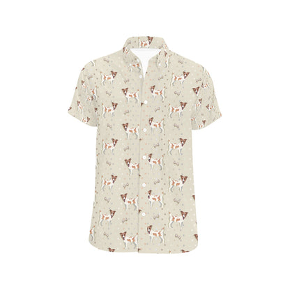 Russell Terriers With Bone Print Design LKS302 Men Short Sleeve Button Up Shirt