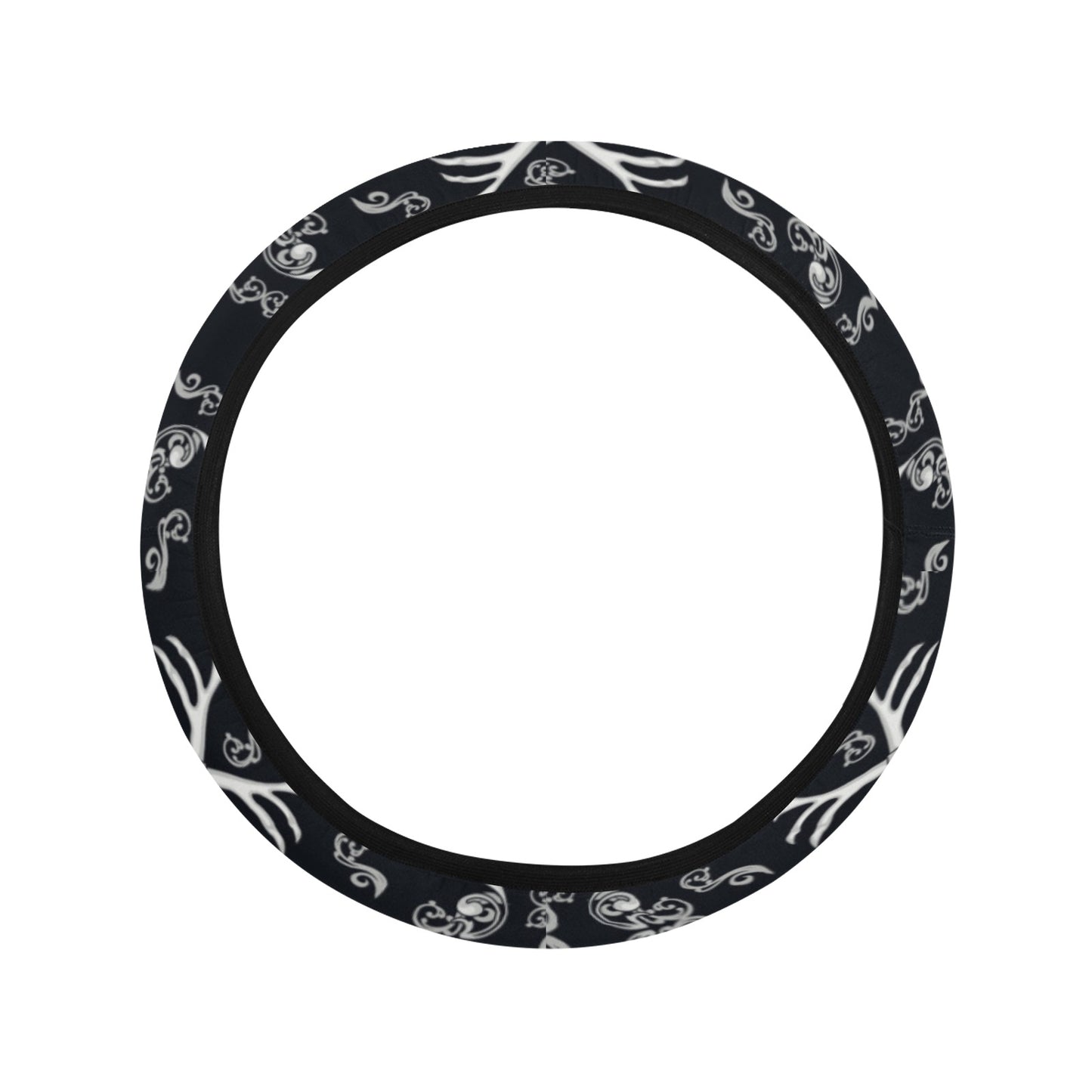 Bandana Skull Black White Print Design LKS306 Steering Wheel Cover with Elastic Edge