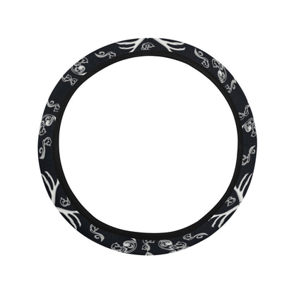 Bandana Skull Black White Print Design LKS306 Steering Wheel Cover with Elastic Edge