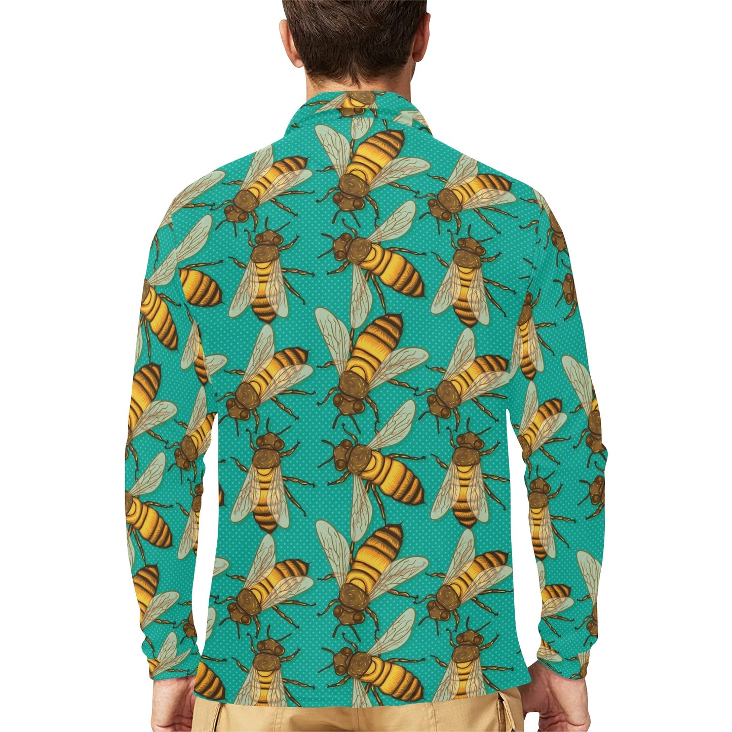 Bee Pattern Print Design BEE04 Long Sleeve Polo Shirt For Men's