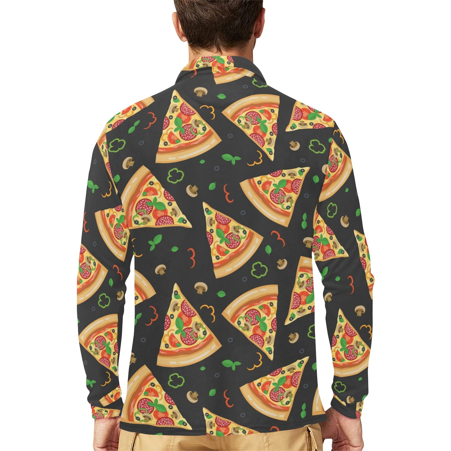 Pizza Pattern Print Design A02 Long Sleeve Polo Shirt For Men's