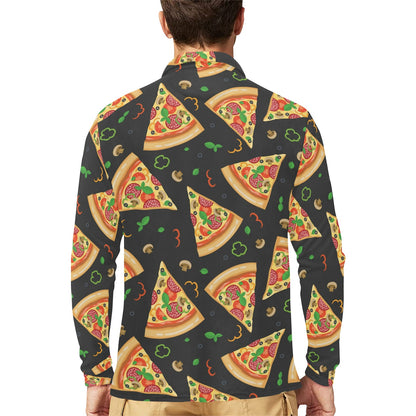 Pizza Pattern Print Design A02 Long Sleeve Polo Shirt For Men's