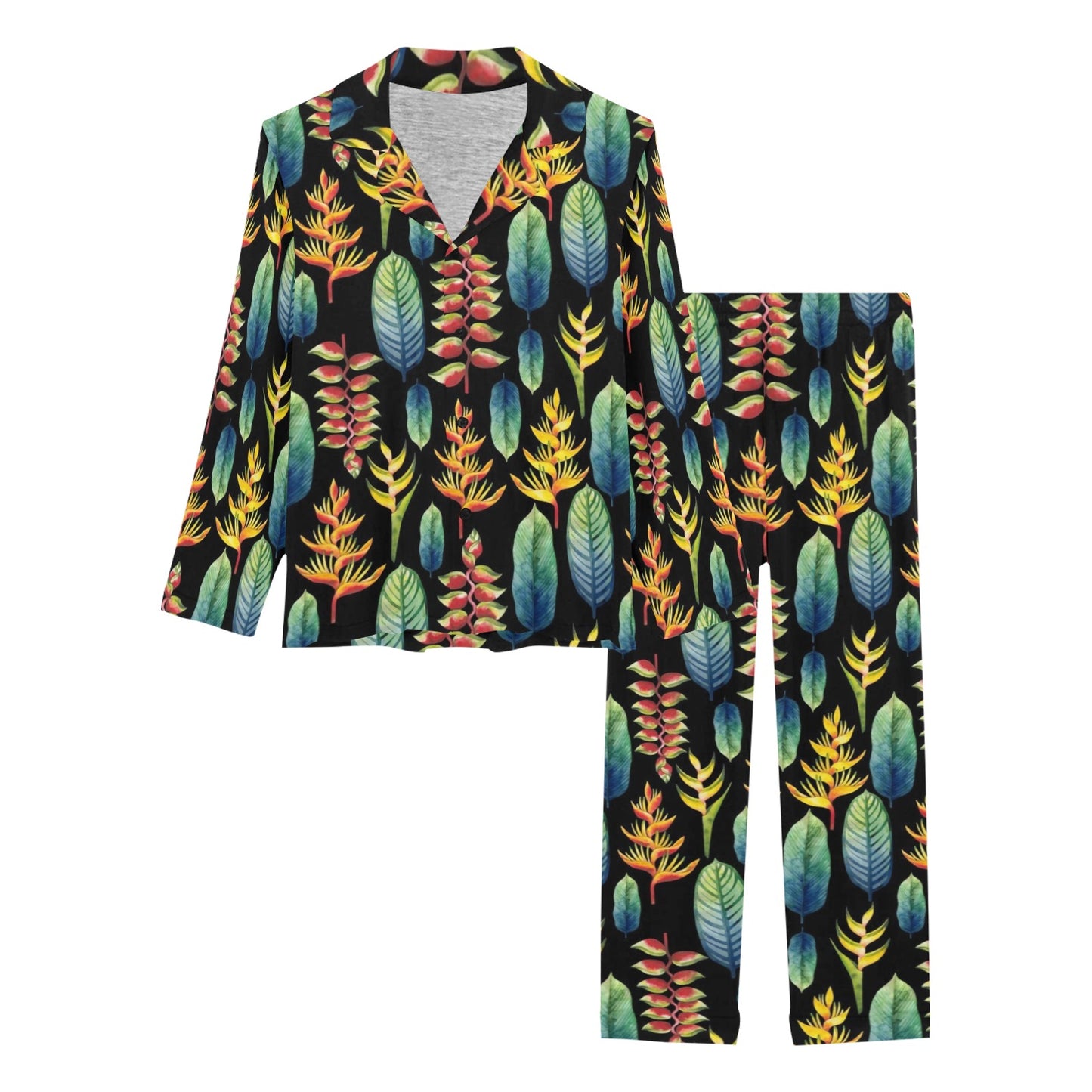 Heliconia Pattern Print Design HL03 Women's Long Pajama Set