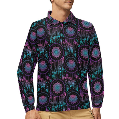 Dream catcher boho mandala Long Sleeve Polo Shirt For Men's