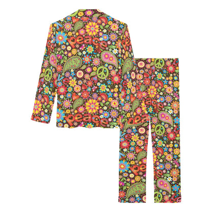 Flower Power Peace Paisley Themed Print Women's Long Pajama Set