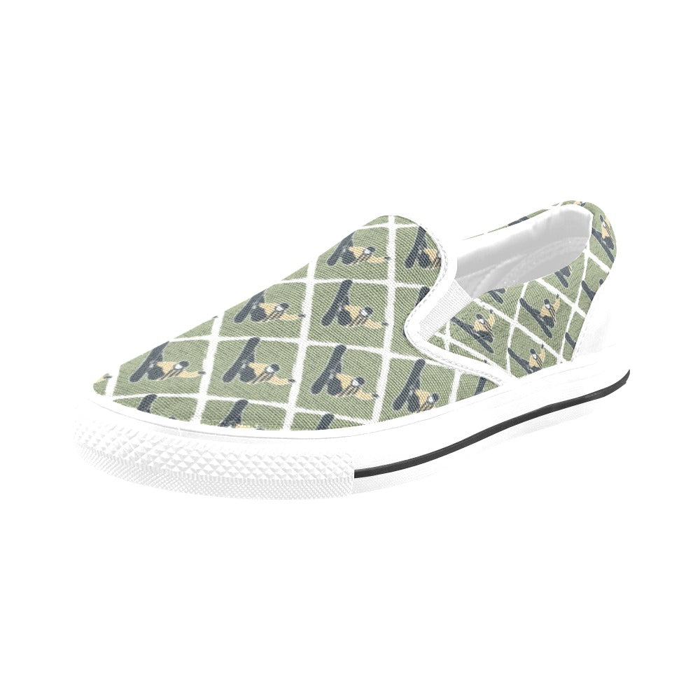 Snowboard Man Print Design LKS302 White Slip Ons Canvas Women's Shoes