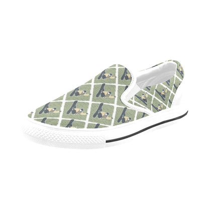 Snowboard Man Print Design LKS302 White Slip Ons Canvas Women's Shoes