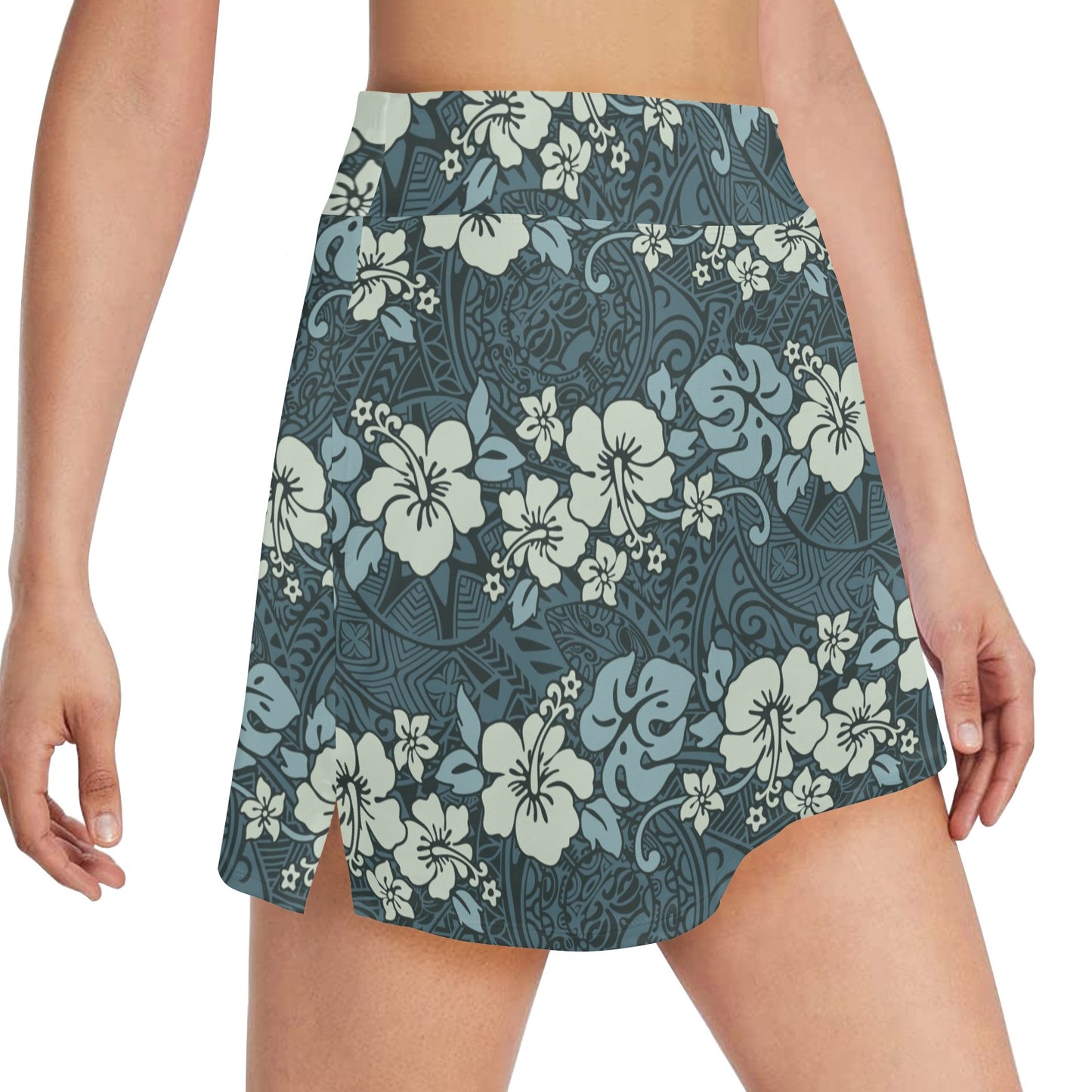 Flower Hawaiian Hibiscus Style Print Pattern 17" Golf & Pickleball Skort with Pockets