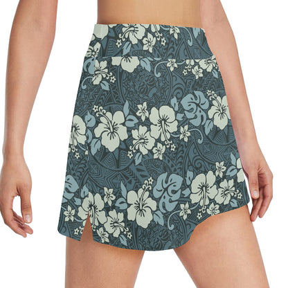 Flower Hawaiian Hibiscus Style Print Pattern 17" Golf & Pickleball Skort with Pockets