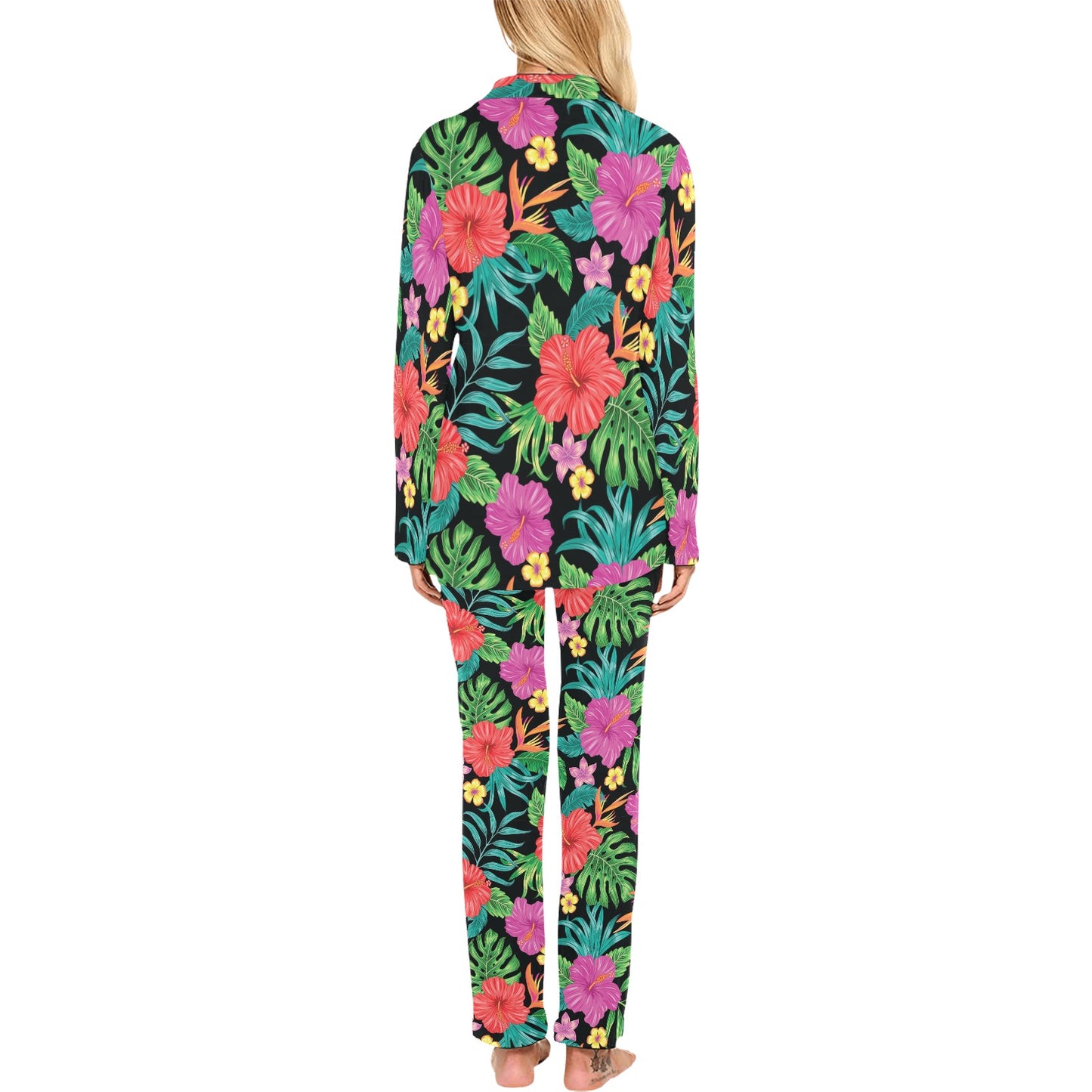 Hibiscus Red Hawaiian Flower Women's Long Pajama Set