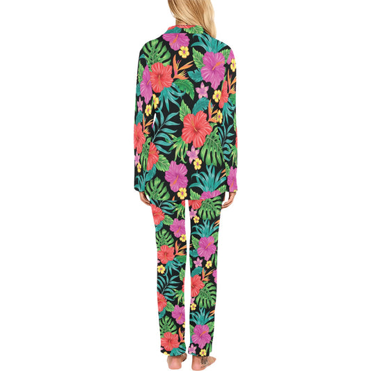 Hibiscus Red Hawaiian Flower Women's Long Pajama Set
