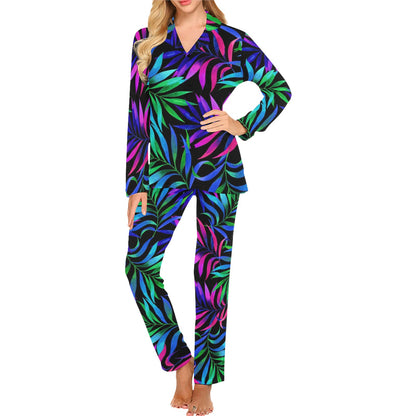 Tropical Flower Pattern Print Design TF010 Women's Long Pajama Set