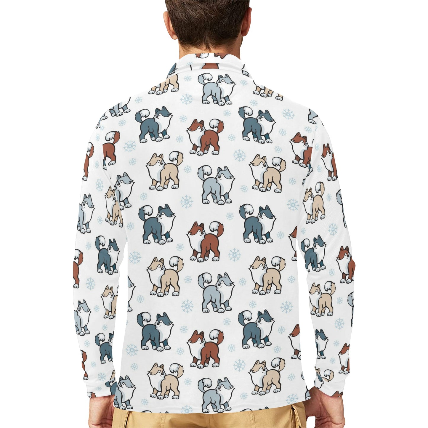 Alaskan Malamute Pattern Print Design 02 Long Sleeve Polo Shirt For Men's