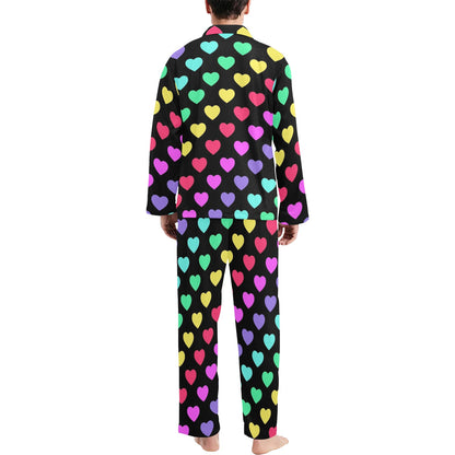 Heart Rainbow Pattern Print Design HE02 Men's Long Pajama Set