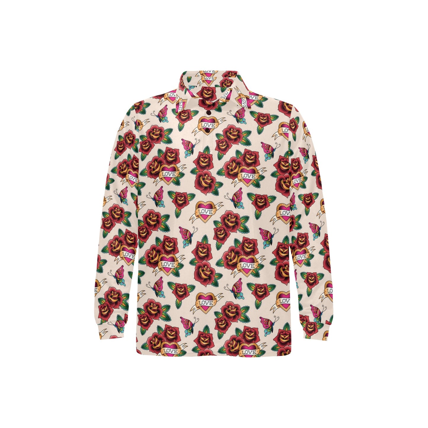 Tattoo Rose Print Design LKS302 Long Sleeve Polo Shirt For Men's