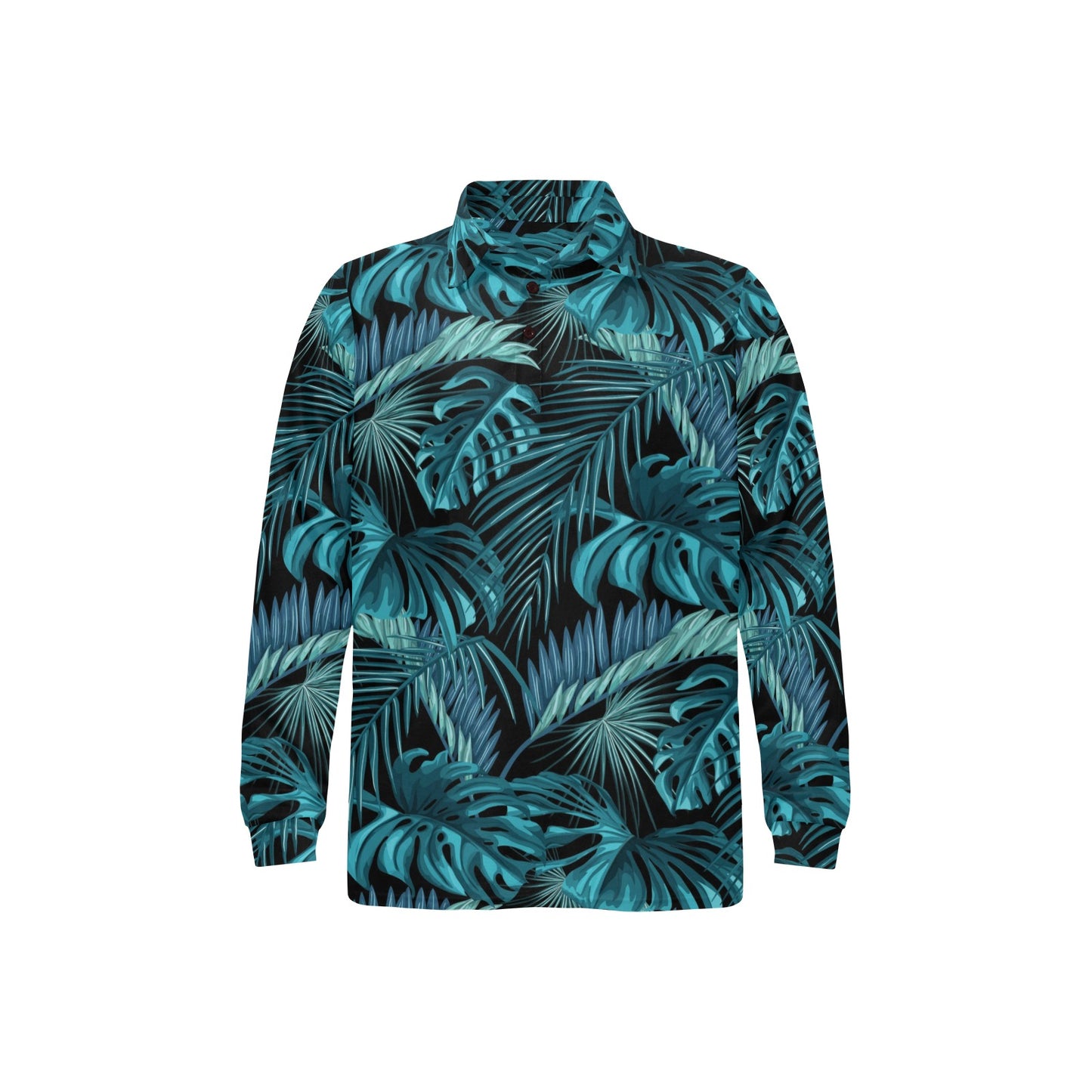 Palm Leaf Pattern Print Design A03 Long Sleeve Polo Shirt For Men's
