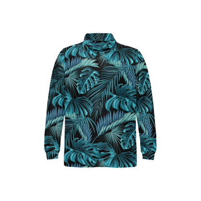 Palm Leaf Pattern Print Design A03 Long Sleeve Polo Shirt For Men's