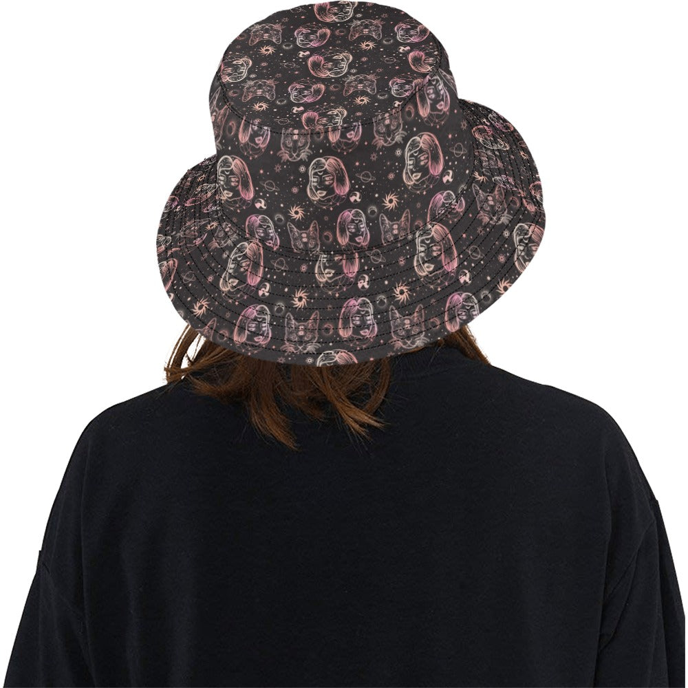 Third Eye Girl Cat Print Design LKS305 Unisex Bucket Hat