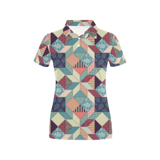 Patchwork Pattern Print Design 02 Women's Polo Shirt