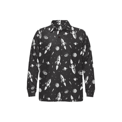 Space Rocket Print Design LKS303 Long Sleeve Polo Shirt For Men's