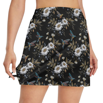Hummingbird with Embroidery Themed Print 17" Golf & Pickleball Skort with Pockets