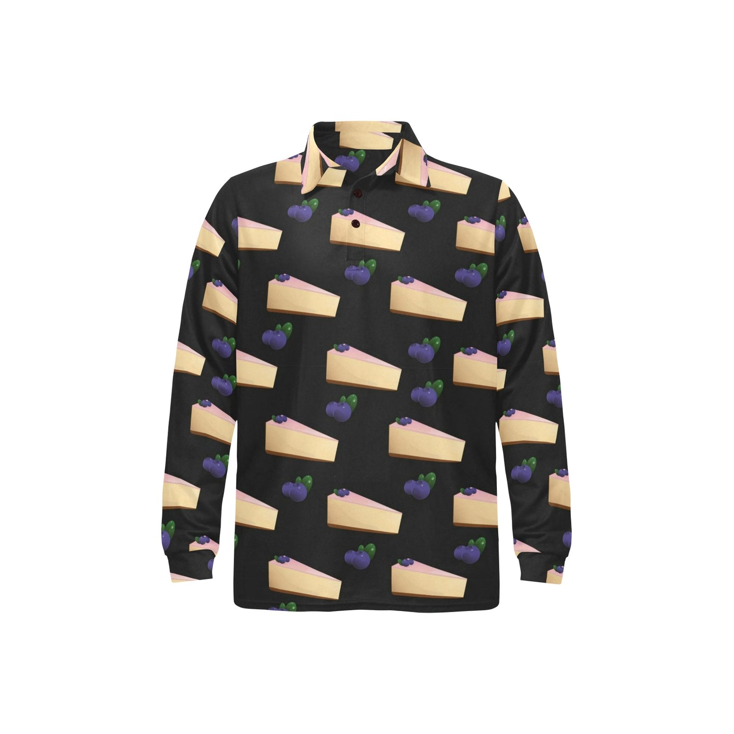 Cheesecake blueberry Pattern Print Design CK01 Long Sleeve Polo Shirt For Men's