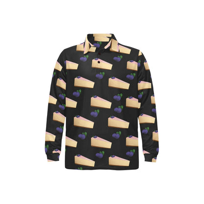Cheesecake blueberry Pattern Print Design CK01 Long Sleeve Polo Shirt For Men's