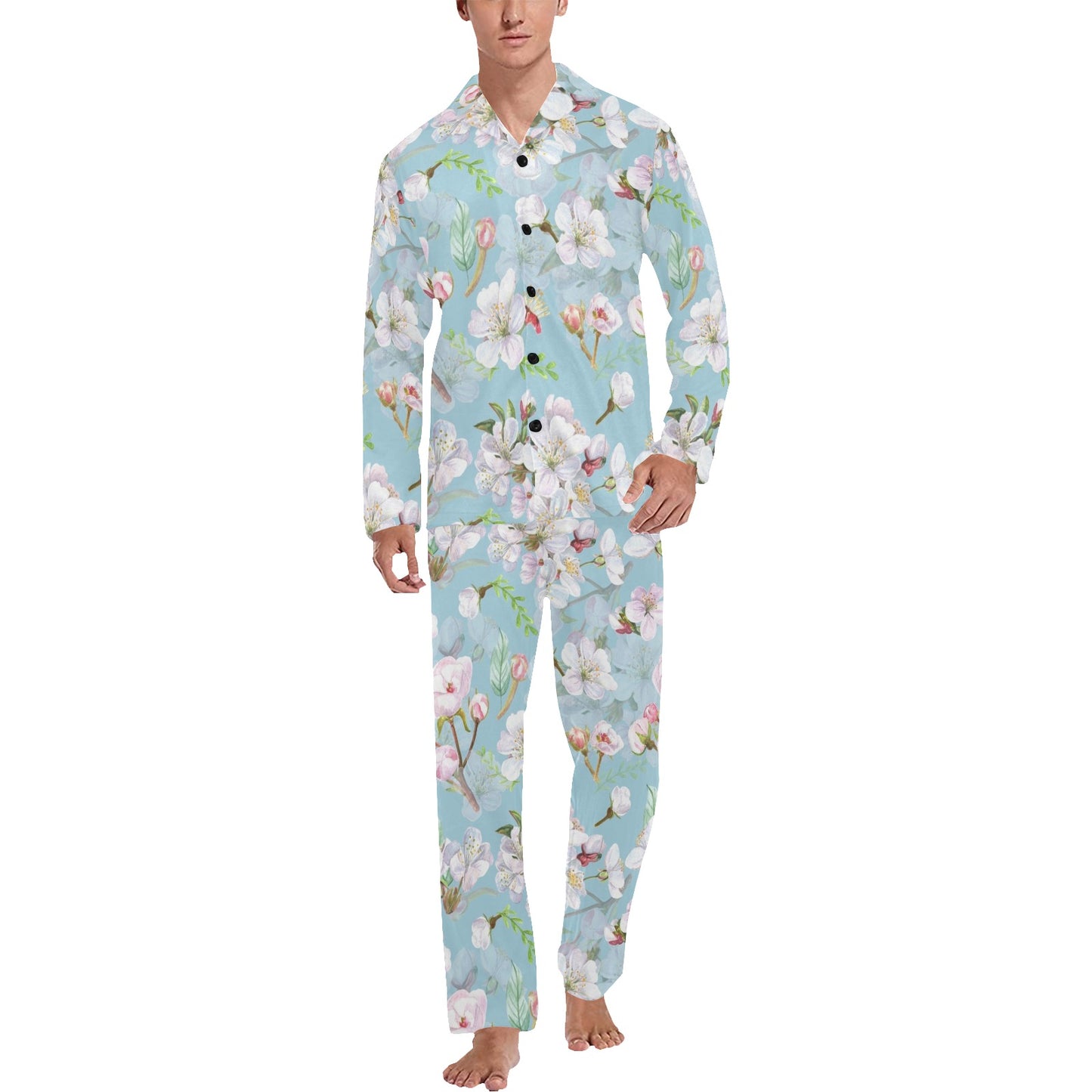 Apple blossom Pattern Print Design AB06 Men's Long Pajama Set
