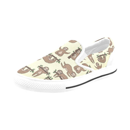 Sloth Print Design LKS3010 White Slip Ons Canvas Women's Shoes