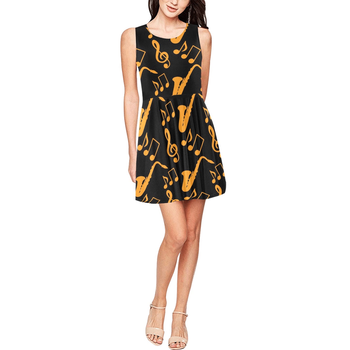 Saxophone Pattern Print Design 02 Sleeveless Dress